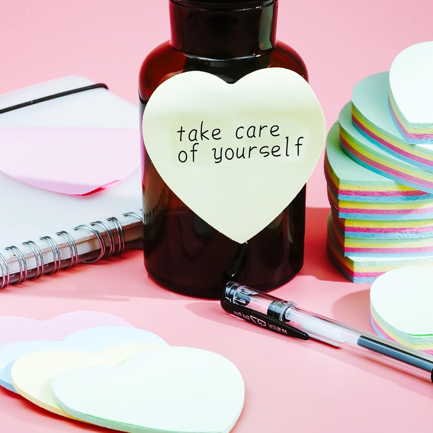Heart Shaped Sticky Notes, Adhesive Self-Sticky Note Pads for Office Study Message Stickers, 10 Pads/1000 Sheets, Multi-Color image number 5