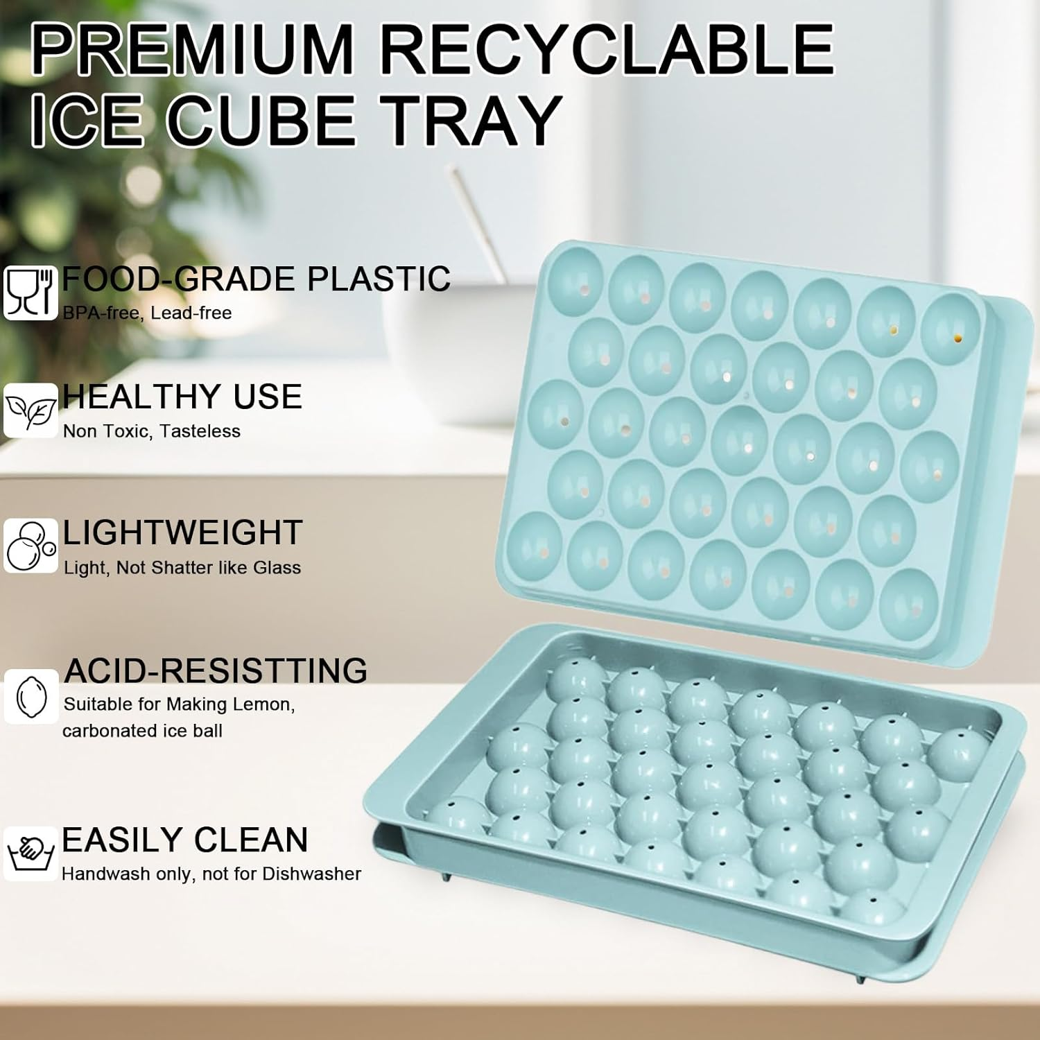 Ice Trays for Freezer, Ice Cube Tray with Lid and Bin, round Ice Cube Trays for Freezer, Circle Ice Cube Tray for Chilling Drinks image number 1