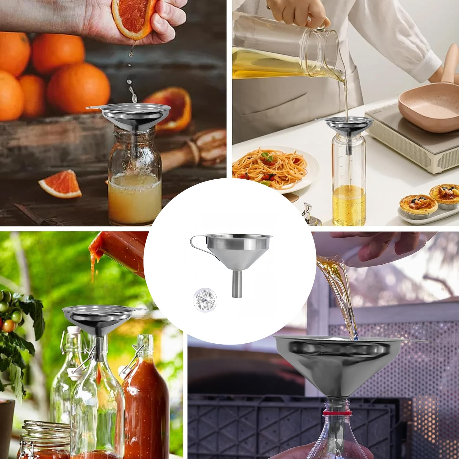 Funnel Filter Kit, Stainless Steel Kitchen Funnel with Removable Strainer/Filter for Transferring of Liquid, Fluid, Dry Ingredients & Powder image number 6