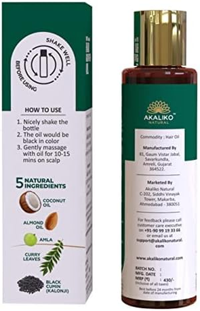 AKALIKO NATURAL Hair Growth Oil for Hair Fall Control & Growth | Repairs Damage & Hair Thinning | 5 Natural Ingredients - Black Cumins, Avla, Coconut, Almonds, Curry Leaves for Men & Women - (120Ml) image number 2