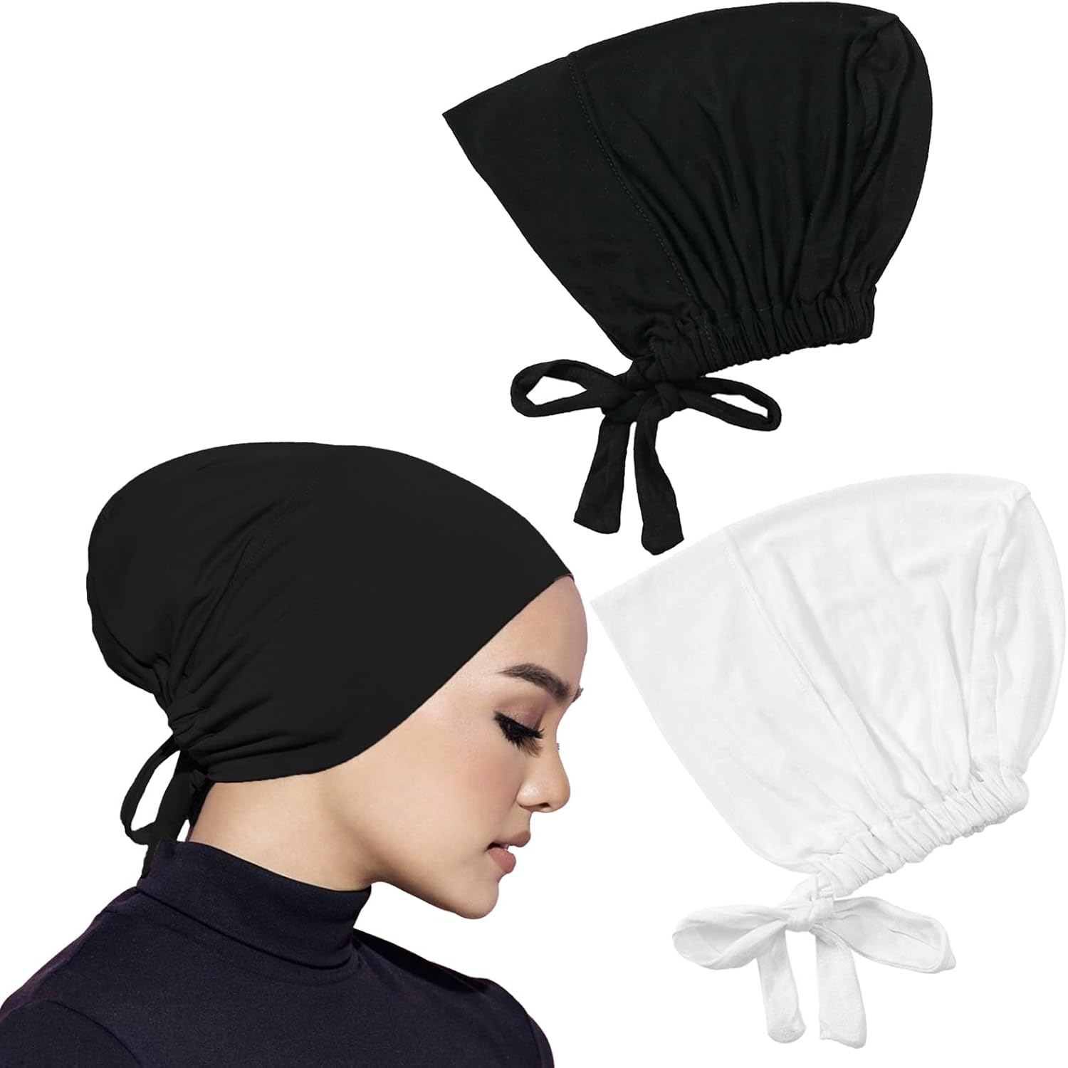 CENZICOM Women'S Hijab under Cap with Tie Back Closure, 2 Pack, Islamic Head Scarf