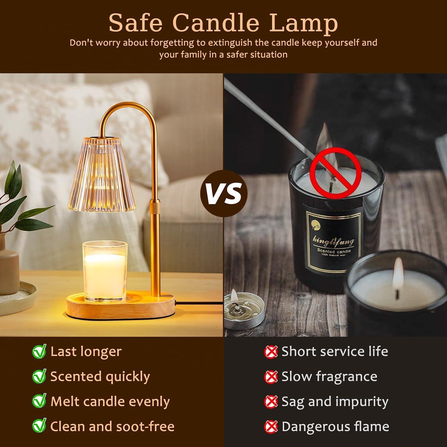 Candle Warmer Lamp with Timer: Electric Candles Wax Warmers Glass Lamps for Jar Candles Burner Adjustable Height and Dimmable Light Modern No Flame Scented Candle Warming Lantern (Amber) image number 5