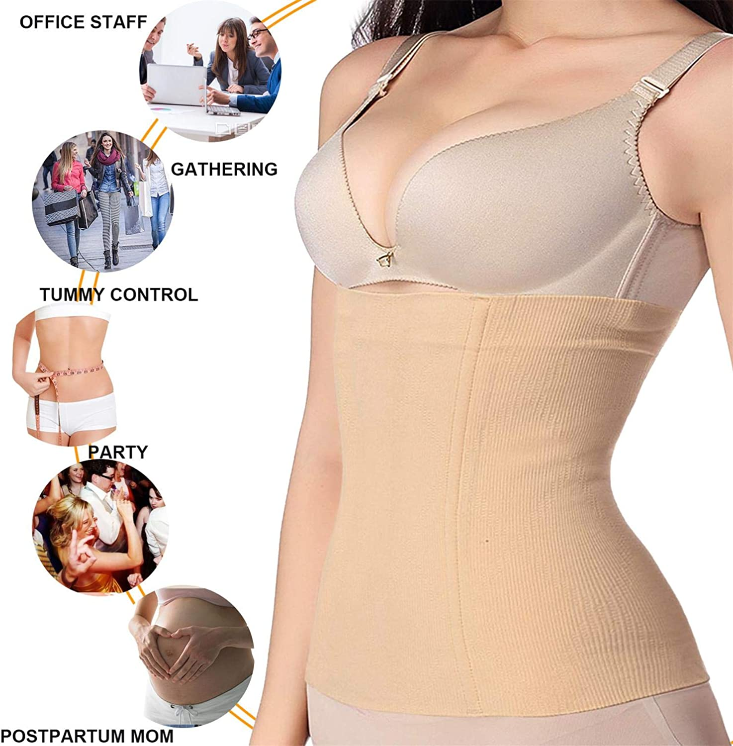 BRABIC Seamless Postpartum Belly Band Wrap Underwear, C-Section Recovery Belt Binder Slimming Shapewear for Women, Beige, Medium image number 2