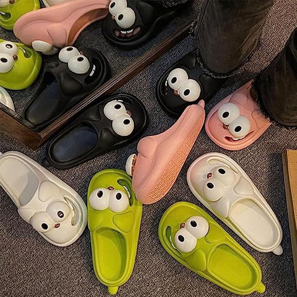 Big Eyes Dog Slippers for Women Kid, Tongue Kiss Slippers, Non-Slip Quick Drying Soft Lightweight Shower Cloud Slides