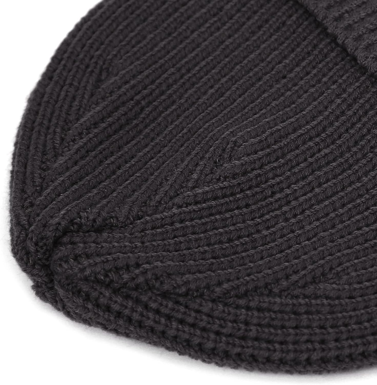 UNDERCONTROL Stripe Pattern Roll up Skullcap Warm Winter Watch Hats Thick Knit Cuff Square Logo Patch Unisex Fisherman Beanie - Charcoal image number 1