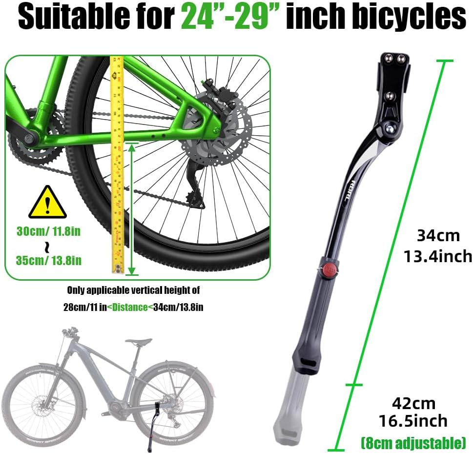New Alloy Adjustable Rear Side Non-Slip Bicycle Bike Kickstand, Height Adjustable Bike Stand Suitable for 24"-29"Inches Mountain Bike/Road Bike image number 3