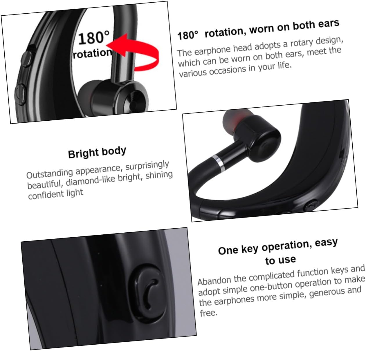 Gadpiparty Wireless Earphone Wireless Earpiece with Earhook for Driving and Workout, Single Side Wireless Earbud Long Battery Life, Business Style Black for Office and Sports Use image number 4