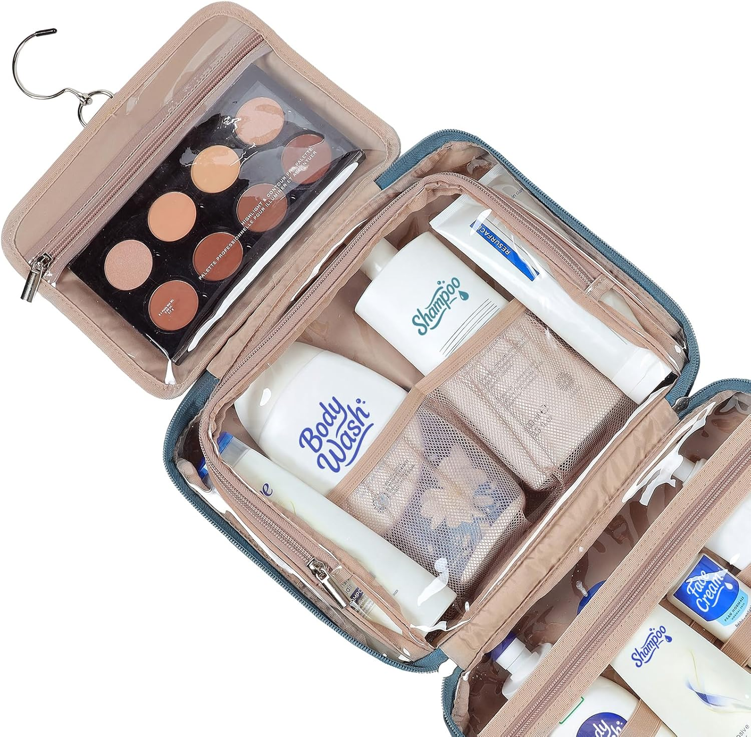 NISHEL Large Size Toiletry Bag for Women, Travel Essentials Organizer, Hanging Makeup Case for Accessories, Cosmetics, Toiletries - Black image number 6