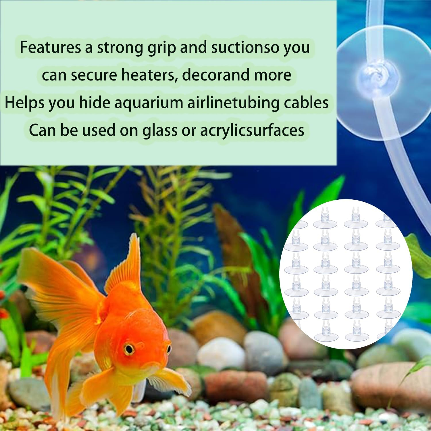 Roczential 24-Pack Aquarium Suction Cup Clips for 3/16" ID Airline Tubing, Air Hose Holder Clamp for Fish, Turtle, Frog Tank image number 2