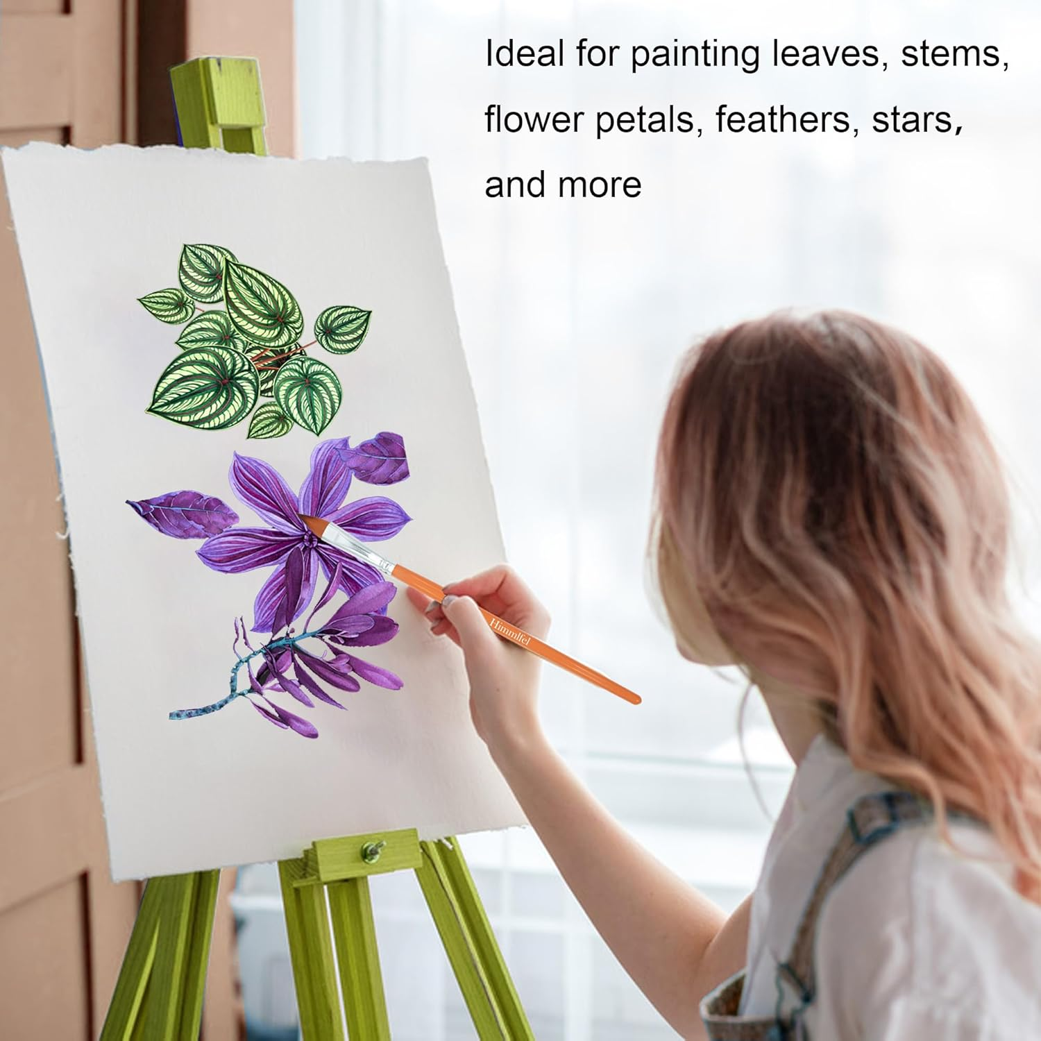 Cat Tongue Brush Set, 4 Pcs Pointed Oval Brushes for Painting Leaves, Stems, Flower Petals and More. Acrylic, Watercolor, Oil and Gouache Brushes for Artists and Beginners