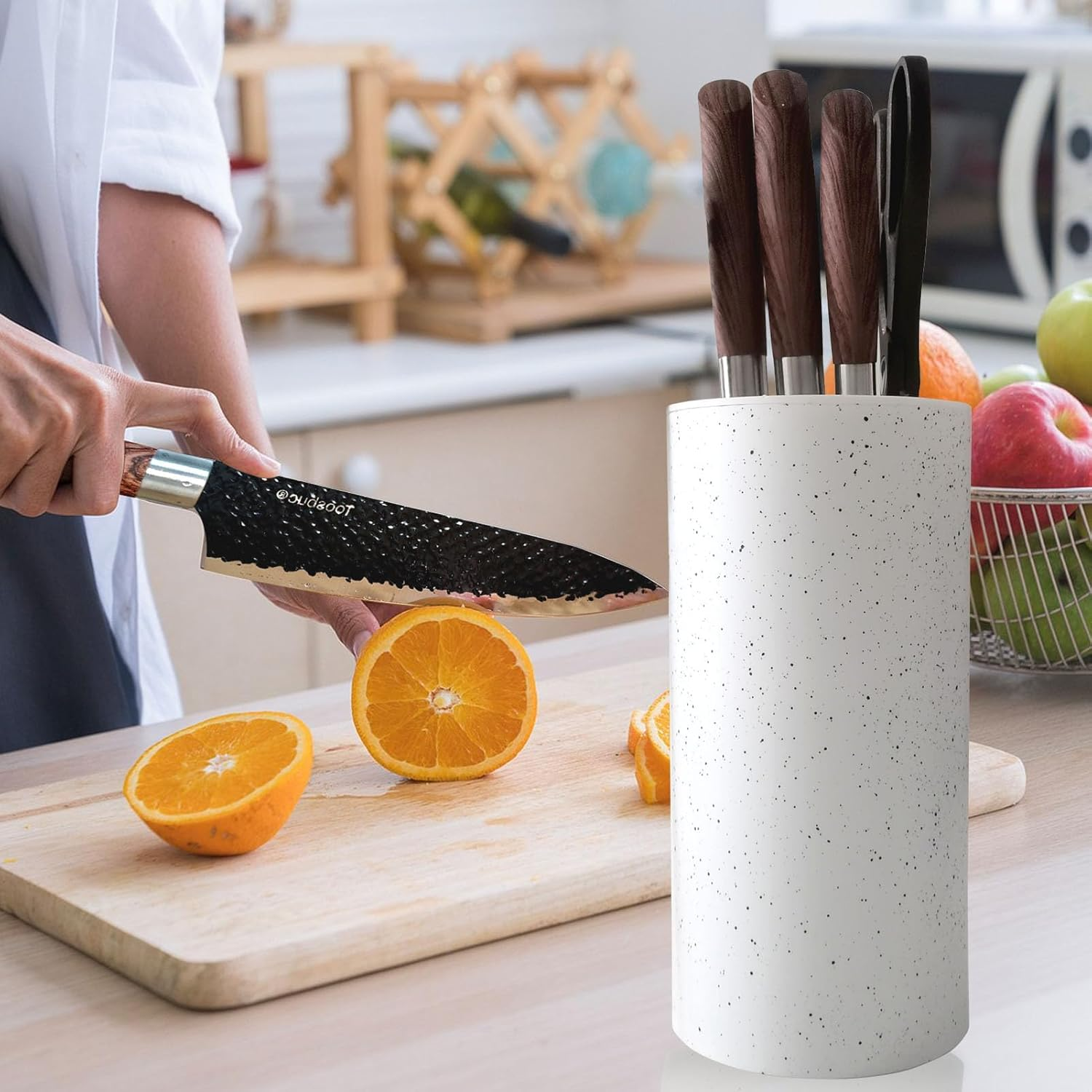 Universal Blade Holder, Multifunctional Knife Rack, PP Resin round Knife Holder, Uniquely Designed Protective Knife Slots, Removable for Easy Cleaning (White Snowflake Dots) image number 3