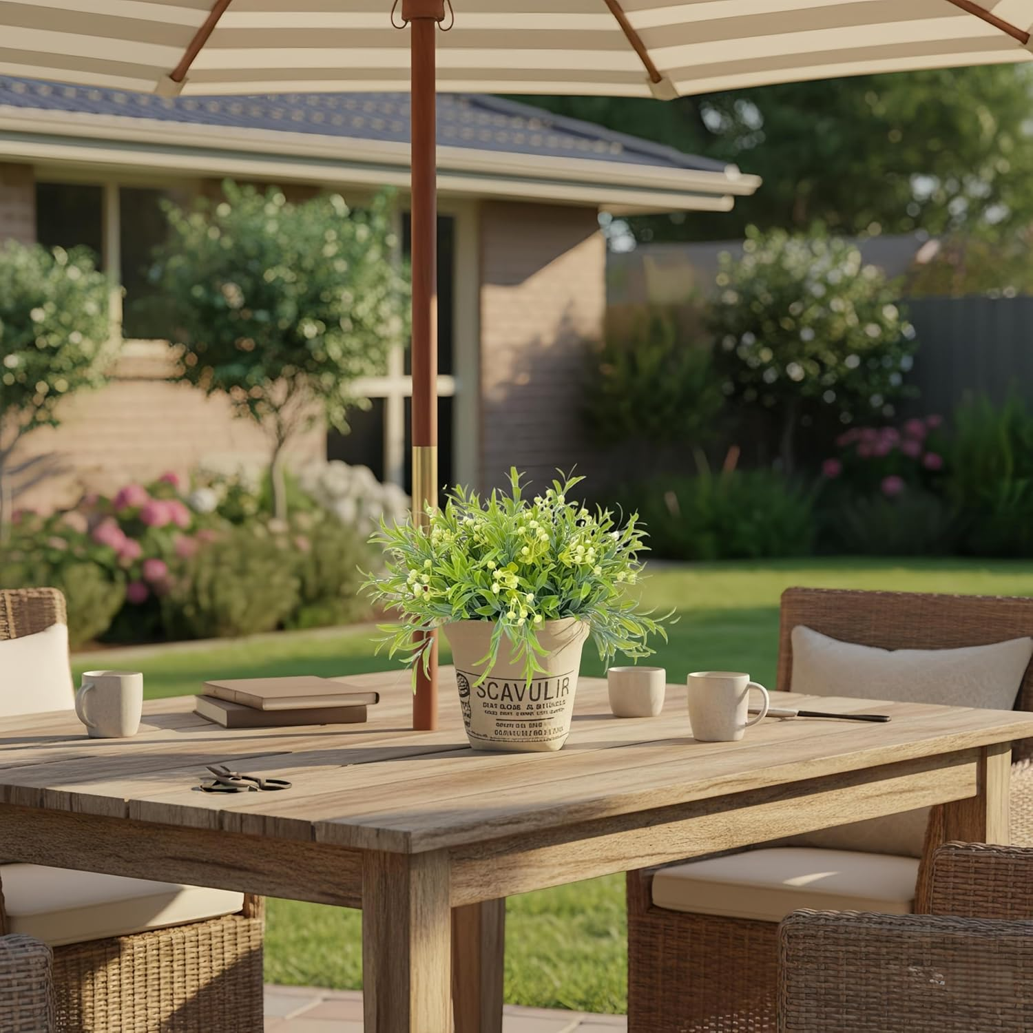 N&zwnj;Oristyle White Artificial Flowers with Burlap Bag &ndash; Subtle Sheen Small Potted Fake Plastic Baby'S Breath Flowers 6-Pack for Spring Summer Home Indoor Table Wedding Outdoor Porch Garden Decor image number 1