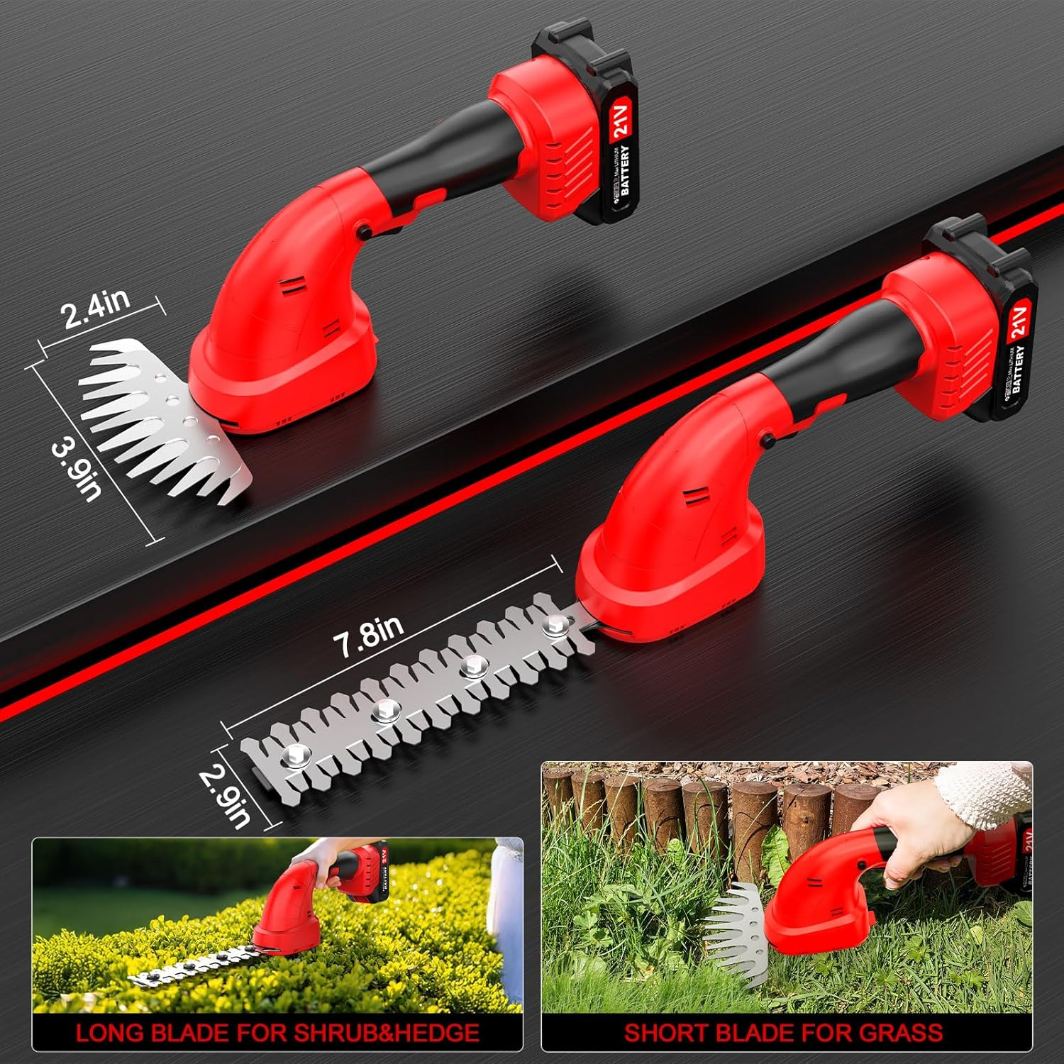 Lmozim 3-In-1 21V Pole Mini Hedge Trimmer & Grass Shear, 8Inch Cutting Blade, 2 * 2.0Ah Batteries Electric Hedge Trimmer with 5Ft Extension Pole, Cordless Hedge Clippers Multi-Angle for Garden, Lawn image number 6