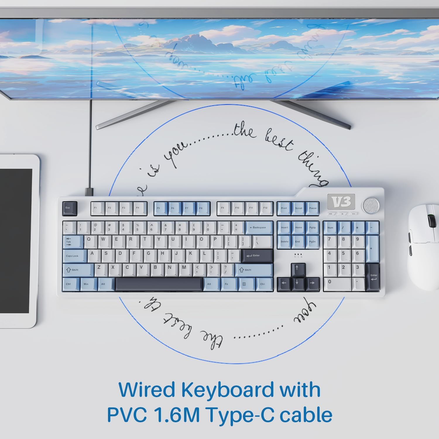 AJAZZ AK35I V3 Full Size Wired Gasket Mount Keyboard with Multimedia Buttons & Knob Control | Five Layer Pad | OEM Profile PBT Keycaps | White Backlit Custom Keyboard image number 4