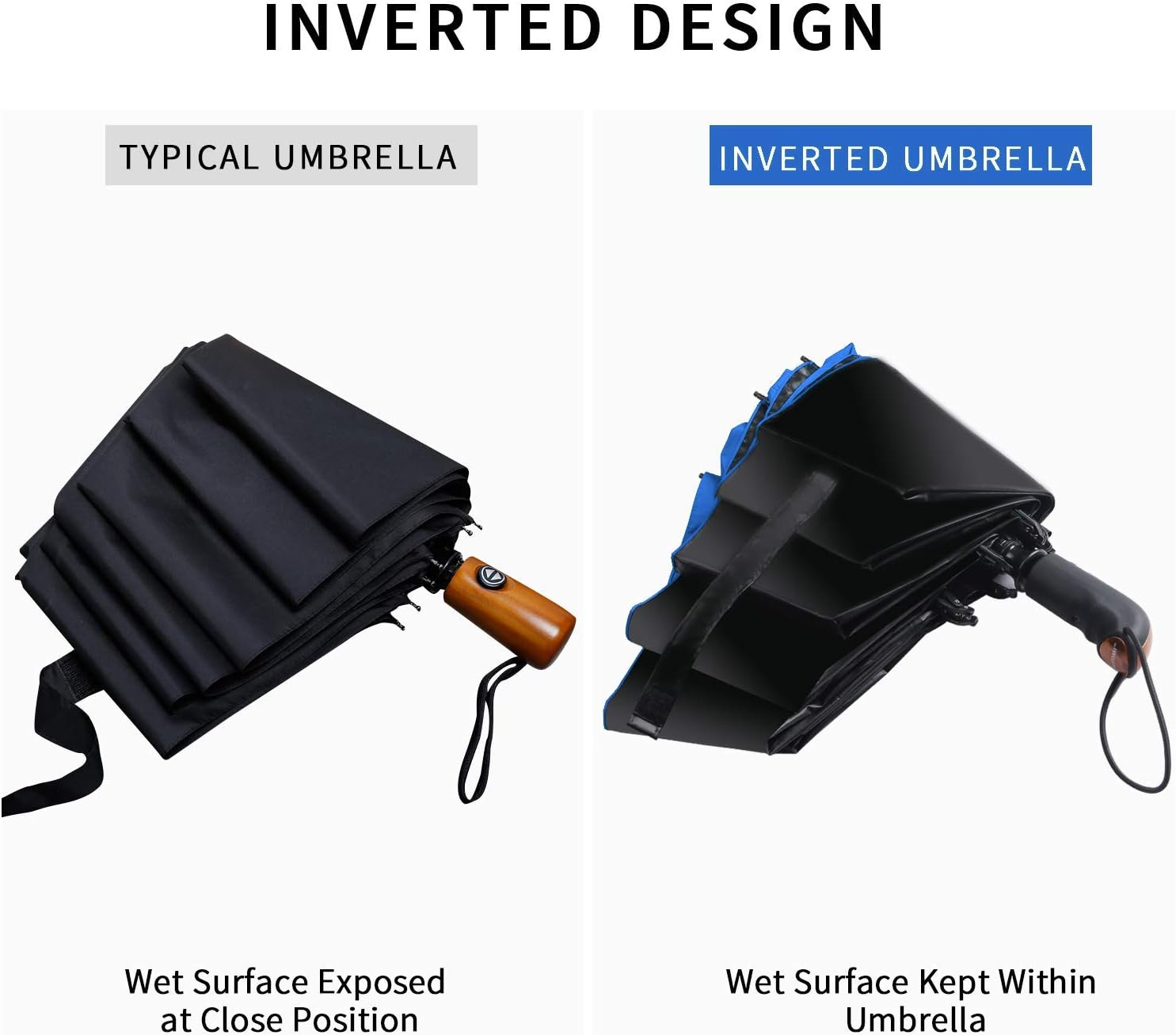 HAILSTORM Folding Reverse Umbrella with UV and UPF50+ Protection - Inverted Windproof Umbrellas with Lightweight Fiberglass Frame - Royal Blue image number 5