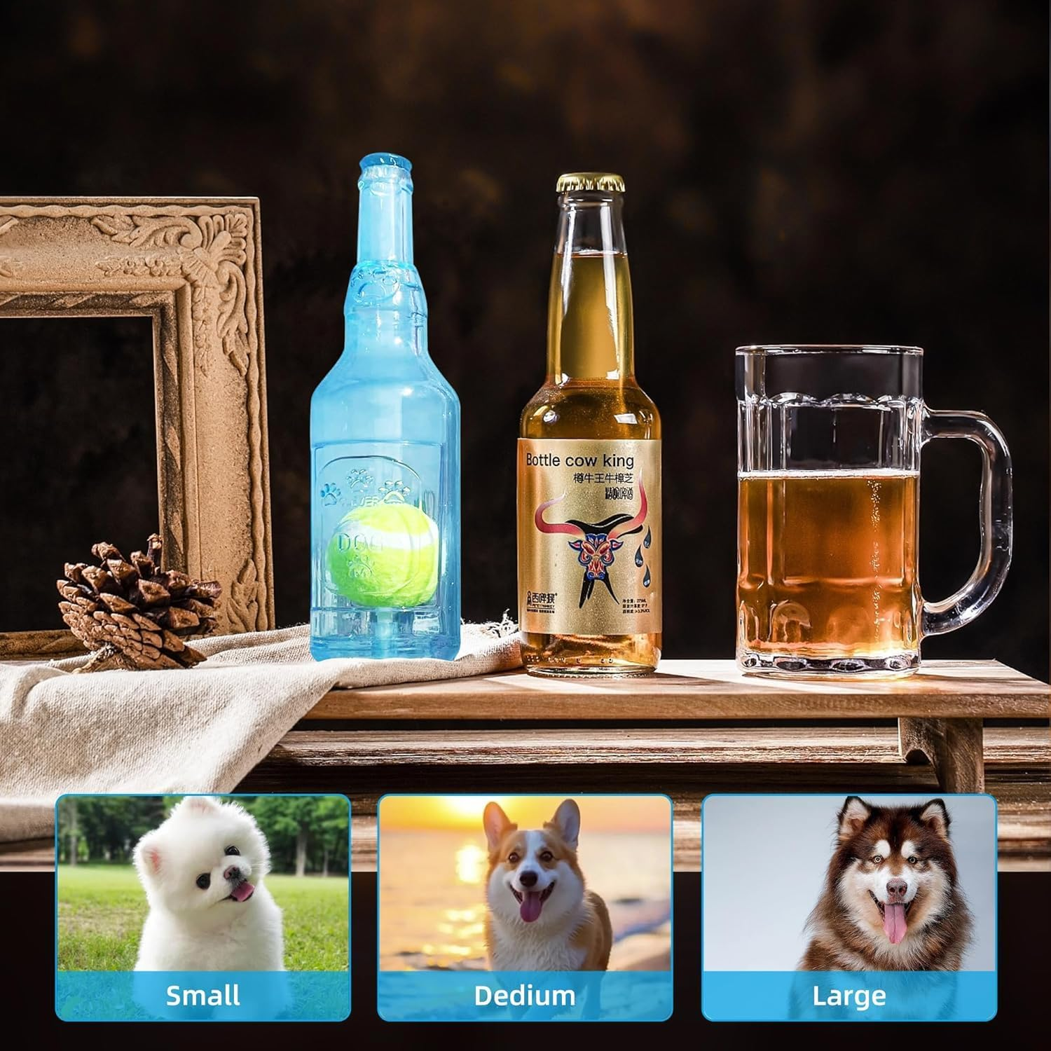 Cozioz Rubber Water Bottle Dog Toy Cruncher with Built-In Tennis Ball and Treat Dispensing Feature, Squeaky Interactive Dog Chew Toy for Aggressive Chewers - Ideal for Large and Small Dogs (Blue) image number 3