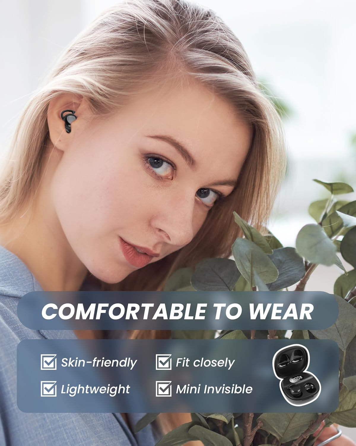 Sleep Earbuds Bluetooth 5.4 Invisible Wireless Earbuds Noise Cancelling Mic Mini Ear Buds Earphones for Side Sleep Wireless Ear Pods Hifi Stereo Sound for Travel Insomnia Relaxation with Charge Case image number 3
