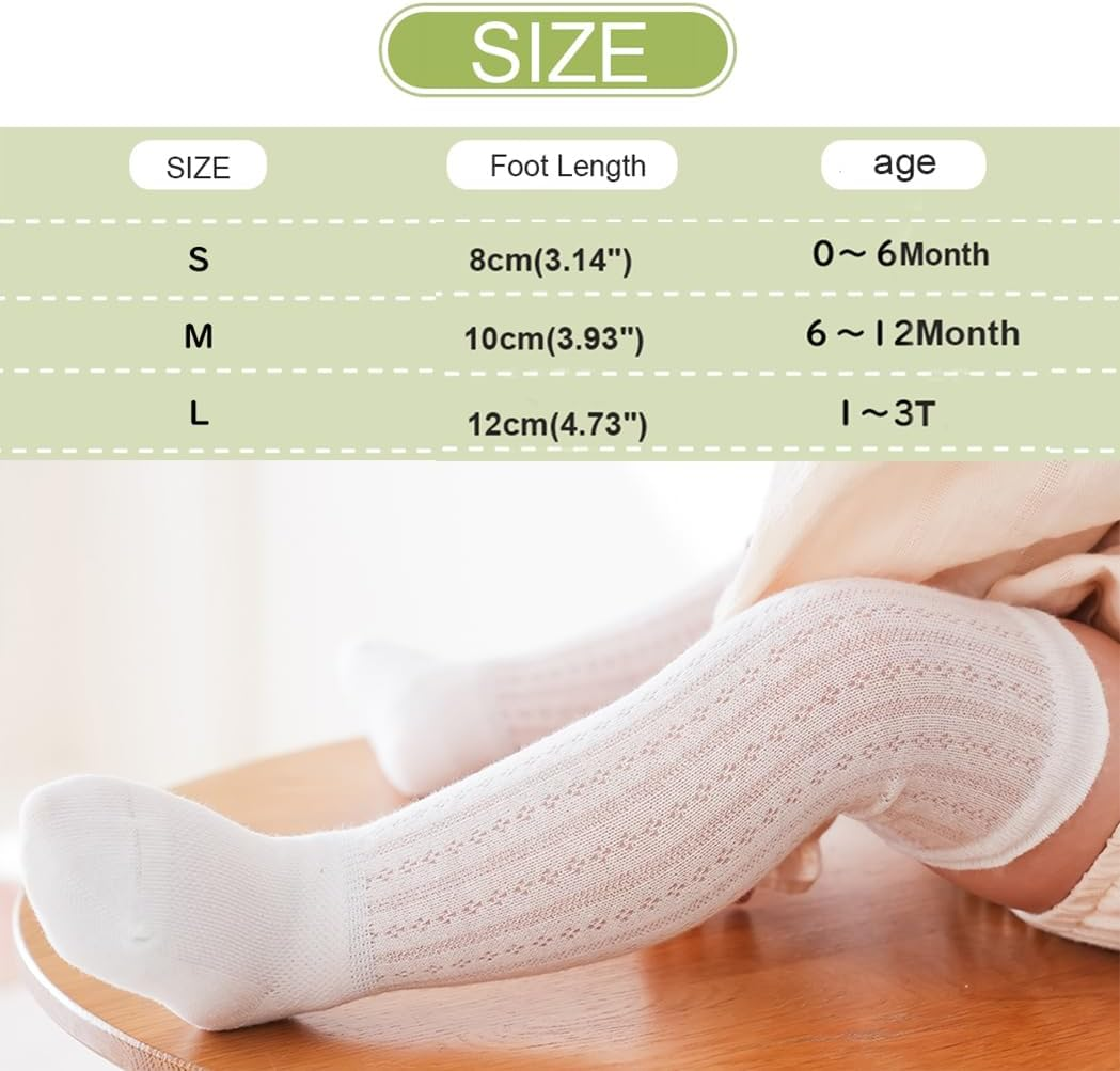 MOMSMENU Baby Girls Knee High Socks Newborn Mesh Cotton Suitable for 0-3 Years Infants Toddlers 5 Pairs image number 3