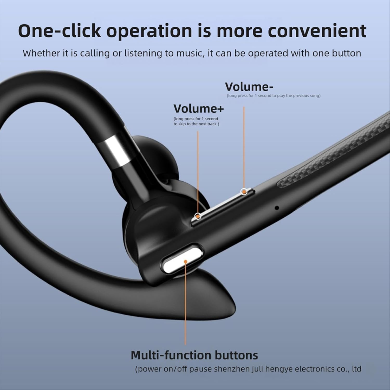 Sxhlseller Bluetooth Headset V5.4, 180H Playtime Single Ear Earpiece with 500Mah Charging Case, 144 Languages AI Translation, 180&deg; Rotatable Mono Headphone image number 6