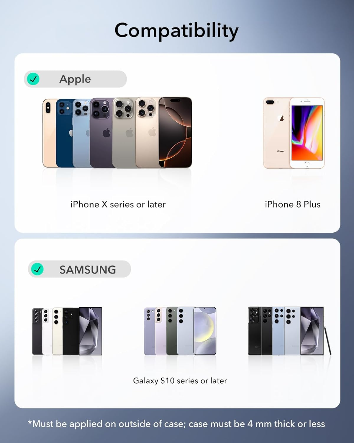 ESR for Magsafe Ring, Ultra-Thin(0.4Mm) for Magsafe Sticker,2 Pack Universal Magnetic Wireless Charger Conversion Kit for Iphone 17/16/16E/15/14/13, Galaxy S24/S23, Mag Safe Accessories,Black & Silver image number 4