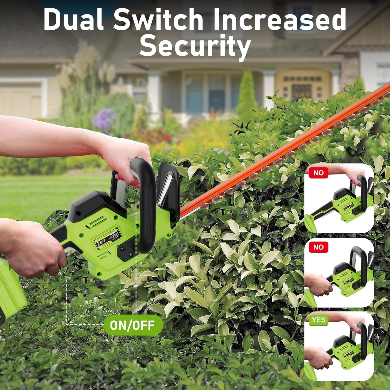 20V Cordless Hedge Trimmer Garden Tools with 2 Batteries and Charger, 550Mm Blade Length, Electric Hedge Shear Bush Trimming, Grass Shrub Pruner Cutter Mover for Yard, Lawn image number 2
