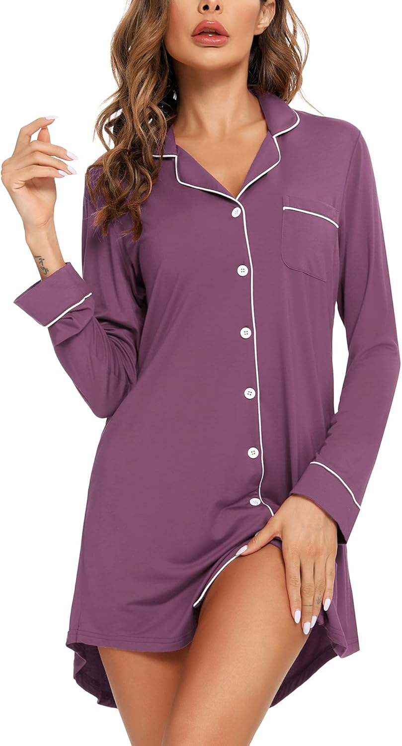 Maternity Nightgown for Women Nursing Pajamas Long Sleeve Sleepshirt