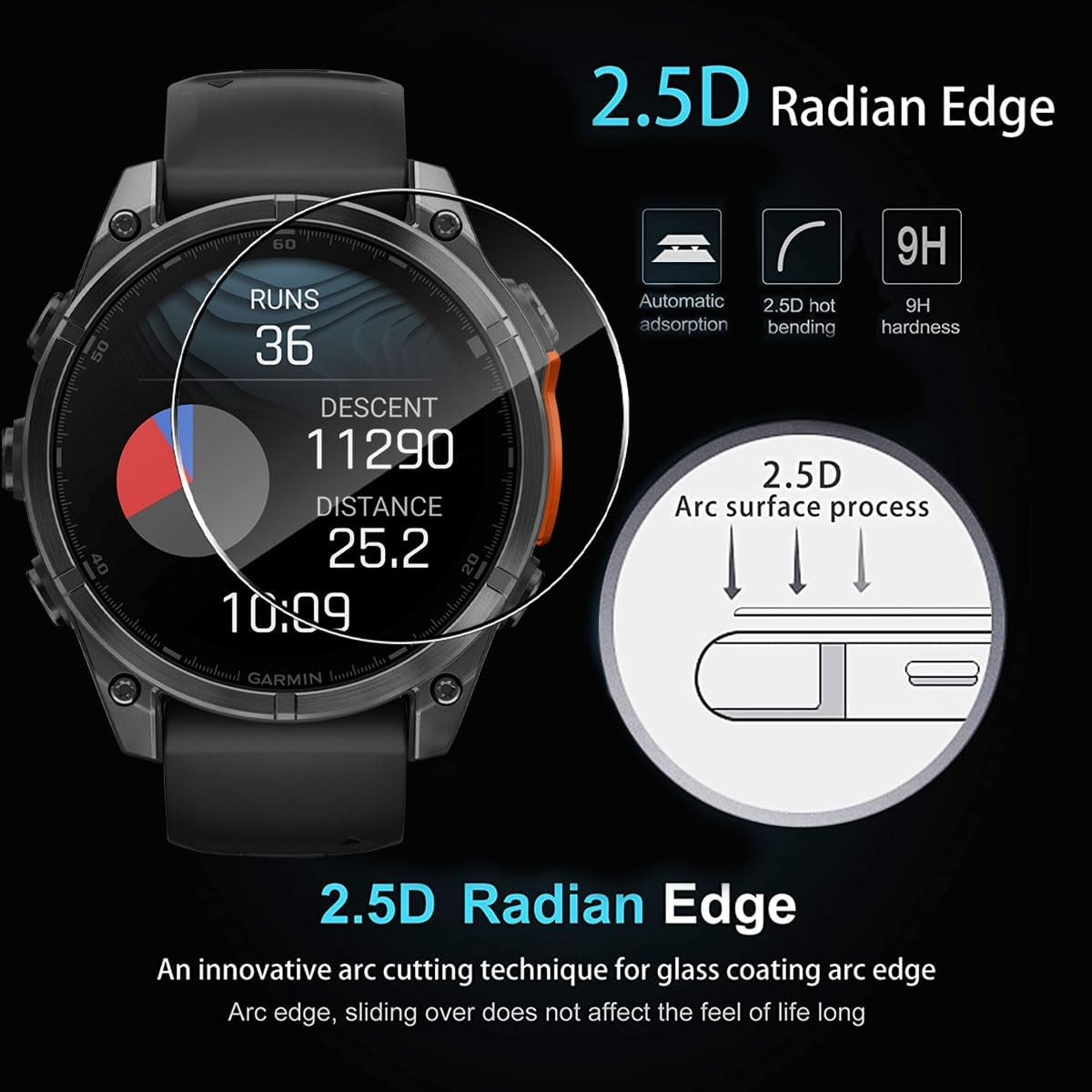 Pack of 3 Screen Protectors Compatible with Garmin Fenix 8 Amoled 51 Mm for Tempered Glass, HD Screen Protector Film, Anti-Scratch, Bubble-Free, High-Resolution Protective Glass image number 2