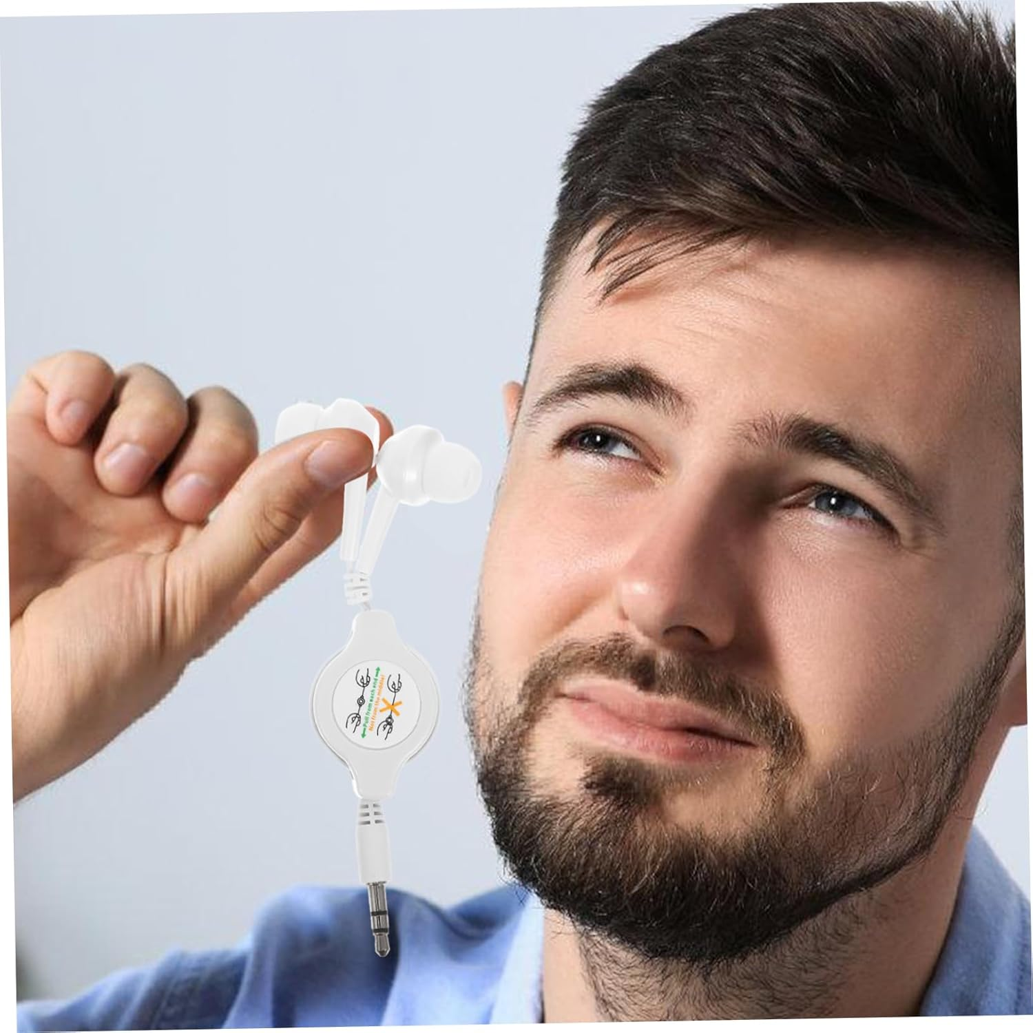 HEALSOPTHY Retractable In-Ear Earbuds Wired Earphones 3.5Mm Connector for Boys and Girls and Digital Devices White Cable Adjustable Length for Travel and Daily Use image number 1