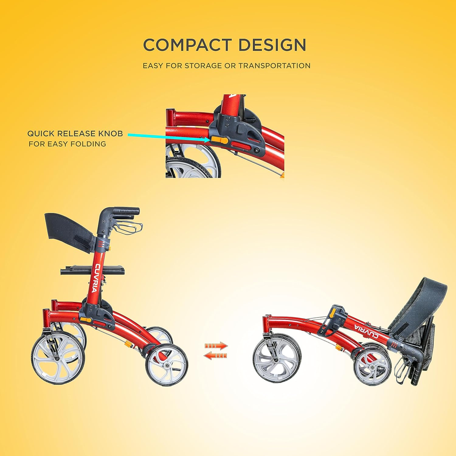 Australia Rollator|4 Wheel Walkers with Seat and Brakes for Seniors, Rollator Walker Seat, Backrest, Basket, Large Wheels- Easy Folding Senior Lightweight Mobility Walking Aid Adult RED - Hybrid Red image number 3