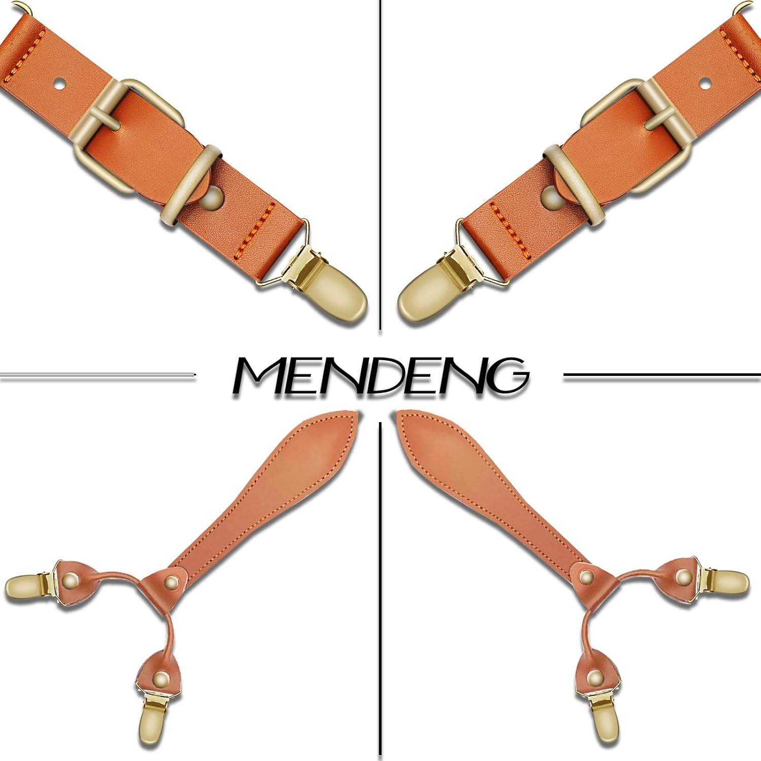 MENDENG Suspenders for Men Solid Color Adjustable Braces X Back Shoulder Straps - 4 Clips/Beige image number 6