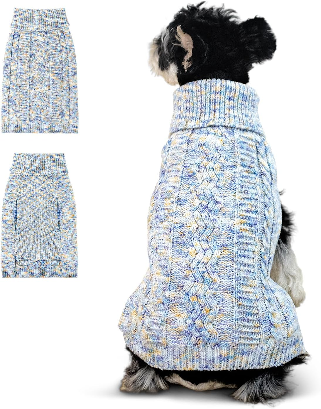 AUTOWT Dog Sweater Sweatshirt - Turtleneck Classic Cable Knitted Doggie Knitwear with Leash Hole,Winter Warm Soft Jumpers Pet Pullover Coat Clothes for Puppy Small Medium Dogs image number 2