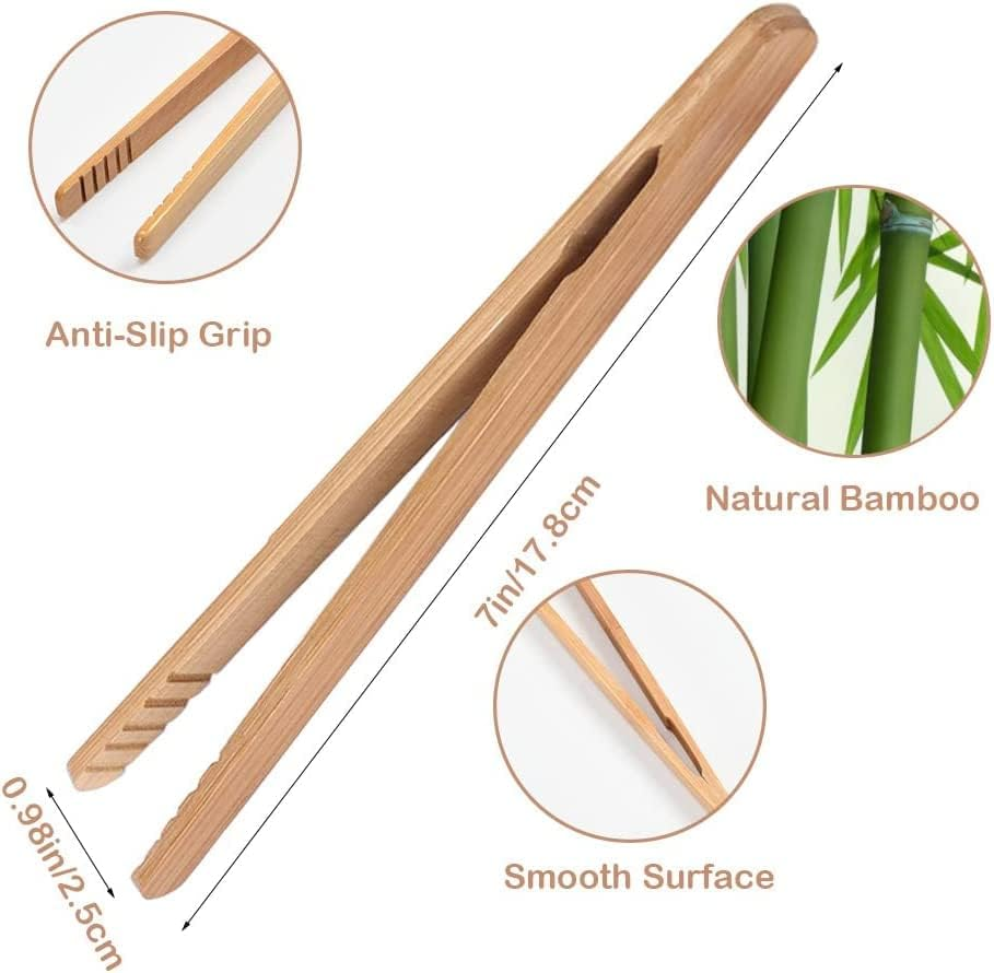 4Pcs Bamboo Toast Tongs - 18Cm/7 Inch Wooden Toaster Tongs with Anti-Slip Design,Reusable Bamboo Toast Tongs,For BBQ Fried Food,Bread,Tea Etc Set of 4,Wood Kitchen Toast Tongs,Wooden Tongs for Toaster image number 1