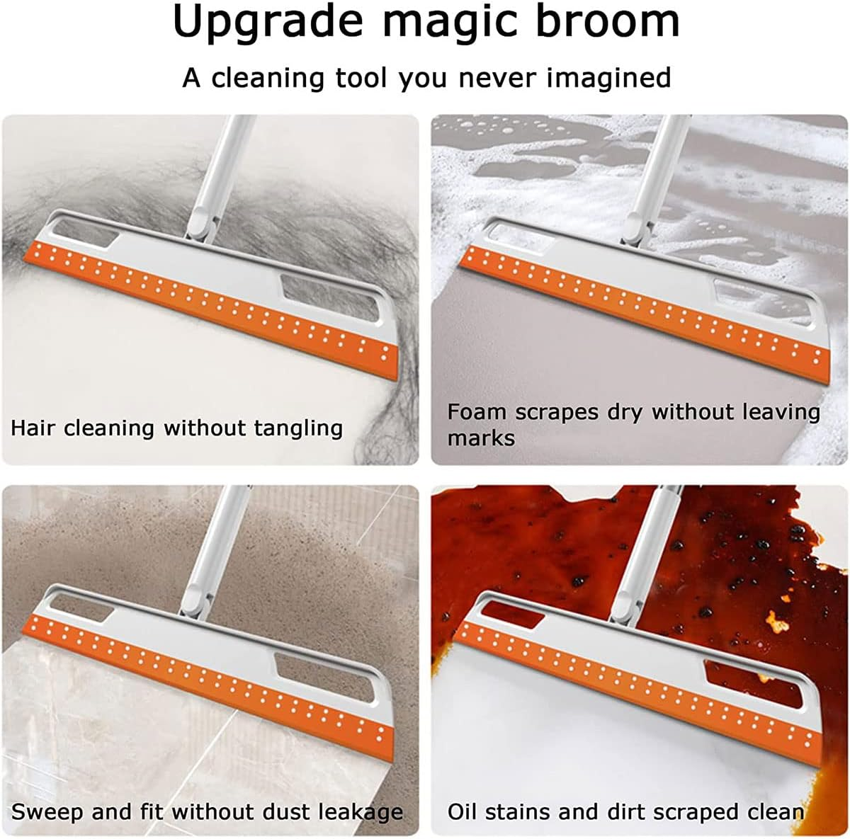 Floor Squeegee 56In Household Broom with 4 Removable Poles 180-Degree Adjustable Knuckle Joint Floor Wiper for Shower Bathroom Kitchen Water Foam Cleaning image number 3