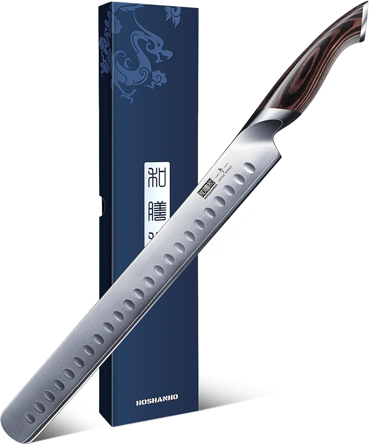 HOSHANHO Salmon Knife 30 Cm, Professional Fish Knife, Japanese Super Steel Cutting Knife, Ultra Sharp Ham Knives with Ergonomic Handle