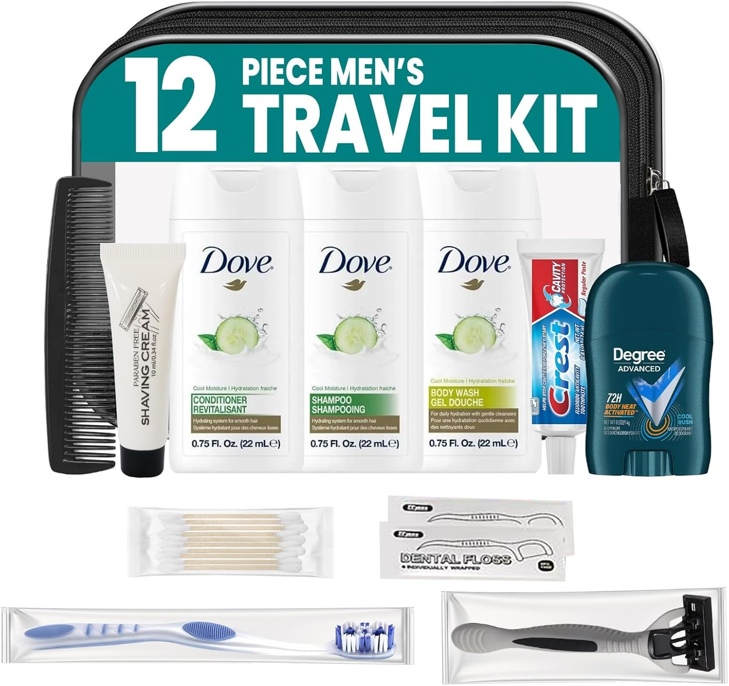 Trektote Travel Toiletry Kit for Men &ndash; 12 Piece Set of Travel Size Toiletries, TSA Compliant, Travel Essentials, Includes Shampoo and Conditioner, Body Wash, Toiletry Bag & More image number 2