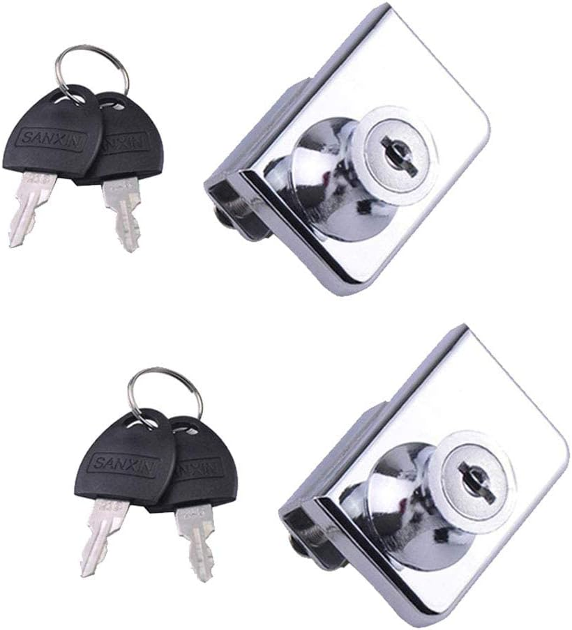 Glass Cabinet Door Locks, 2 Pcs Single Open Zinc Alloy Security Showcase Display Cabinet Door Locks with Keys for 5-8Mm Glass Door (One for All) image number 6