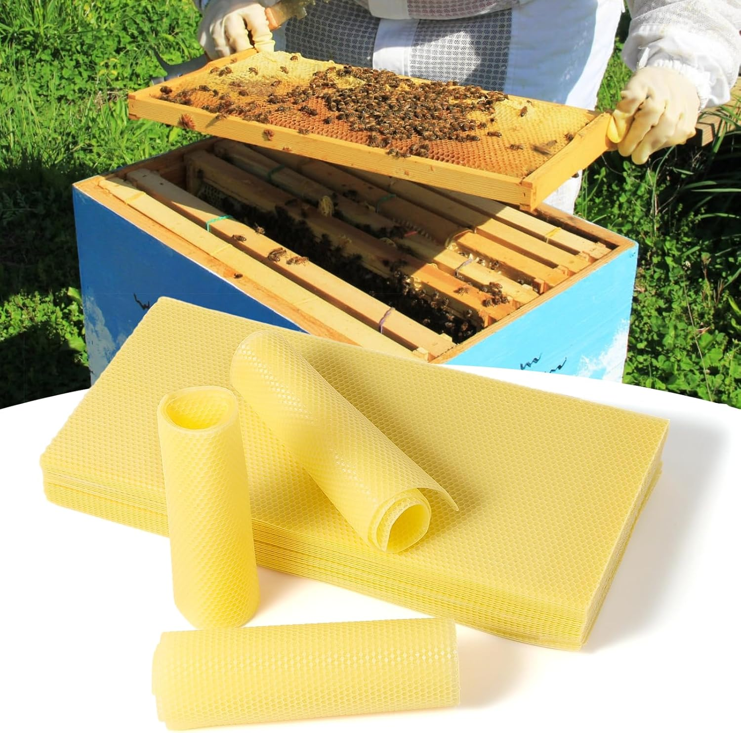 60-Pack Beeswax Sheets, 16-1/3 Inch X 7-2/3 Inch,Beehive Wax Foundation, Beeswax Foundation Sheet, Beeswax for Candle Making Beekeeping image number 5