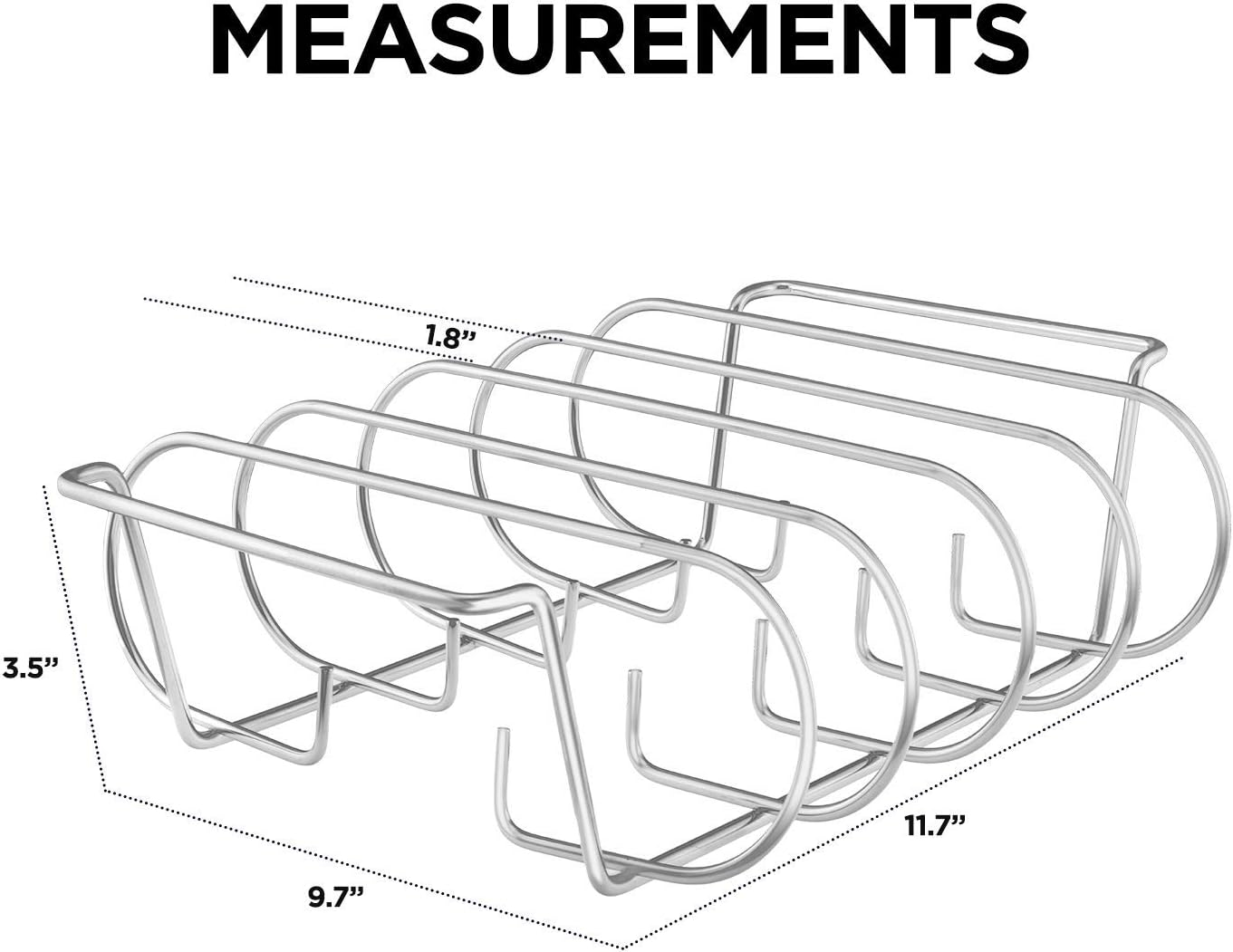 Rib Rack, Stainless Steel Roasting Stand, Holds 4 Ribs for Grilling Barbecuing & Smoking - BBQ Rib Rack for Gas Smoker or Charcoal Grill image number 3