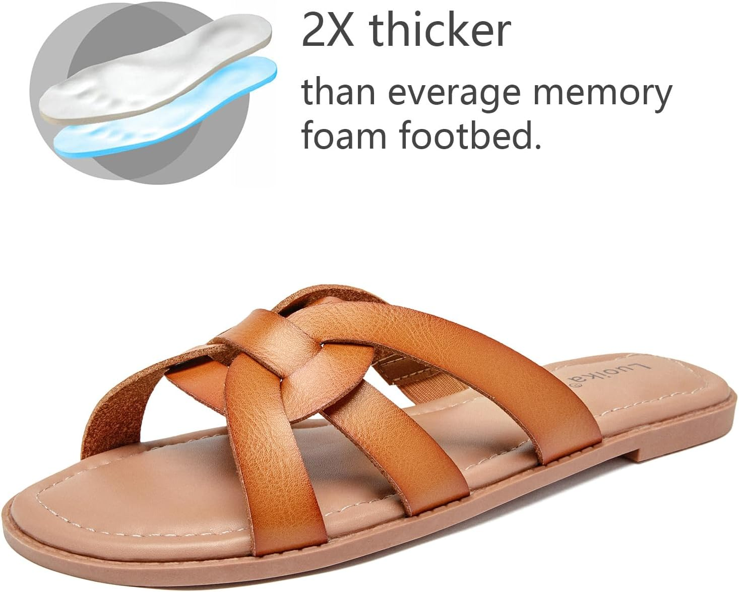 Luoika Women'S Wide Width Slide Sandals - Slip on Flat Cross Strap Casual Summer Shoes.