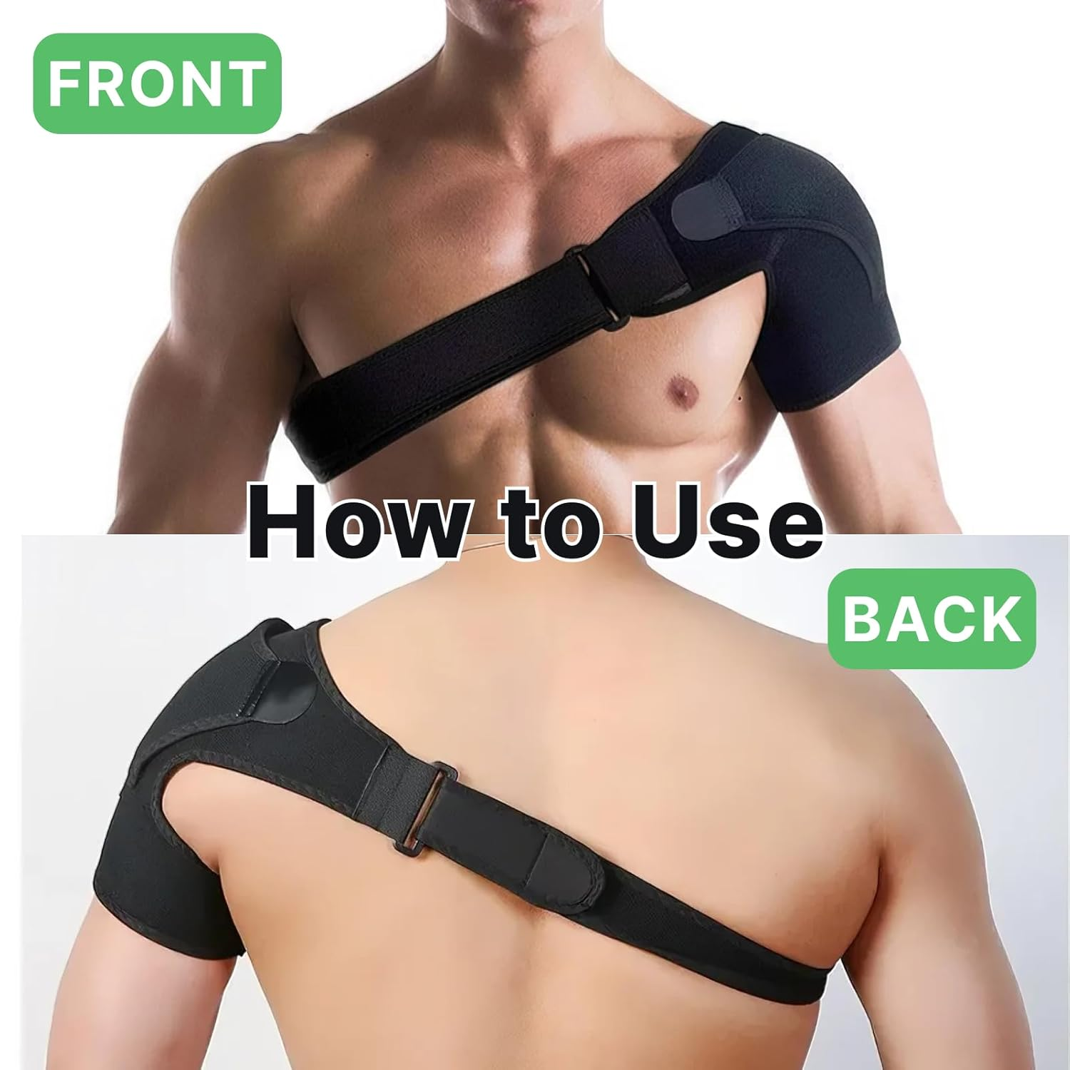 Adjustable Shoulder Brace with Pad, Support for Rotator Cuff, Tendonitis, AC Joint Pain Relief, for Men & Women, Fits Left or Right Shoulder