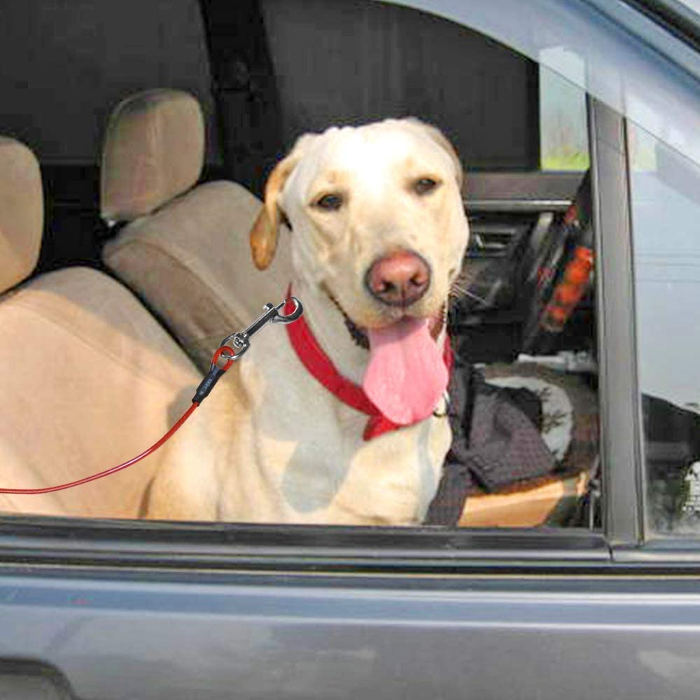 Sonku Dog Car Seat Belt Restraint, 2 Pcs Proof Steel Cable Safety Vehicle Belt Fit for Small,Medium,Large,And X-Large Dogs-Red