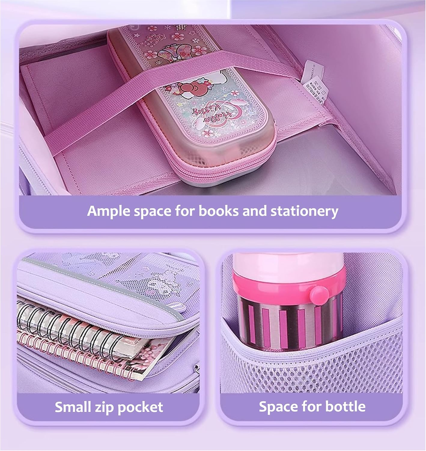 Many Rainbows Kuromi Japanese Cartoon Character Backpack School Bag with Multiple Pockets, Purple, 38 X 28.5 X 14Cm, Casual image number 2