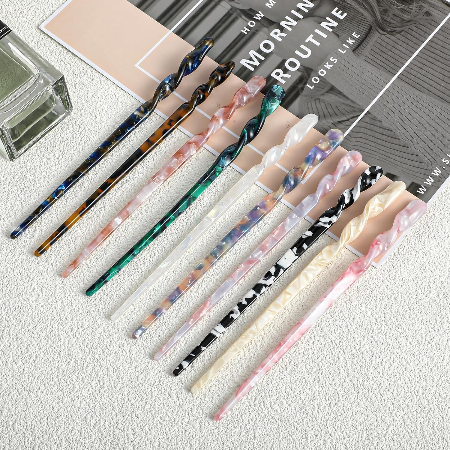 Acetate Hair Stick, Pack of 10 Colourful Hair Sticks, Retro Hair Pins, Vintage Chinese Hair Pin, Long Hair Stick, Hairpin Hair Sticks, Beautiful Chinese Hair Pin Hair Accessories for Women and Girls