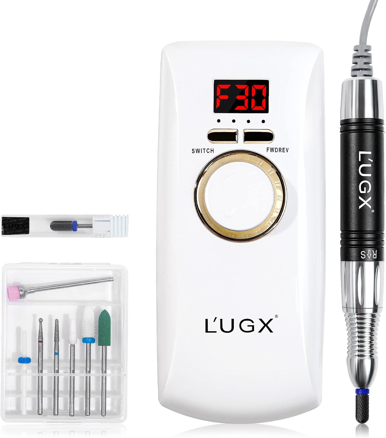 L'UGX Rechargeable Nail Drill 30000RPM Professional Acrylic Nail Drill Machine with Corelss Motor, Portable Efile for Gel Nails Manicure Pedicure 0 image number 2