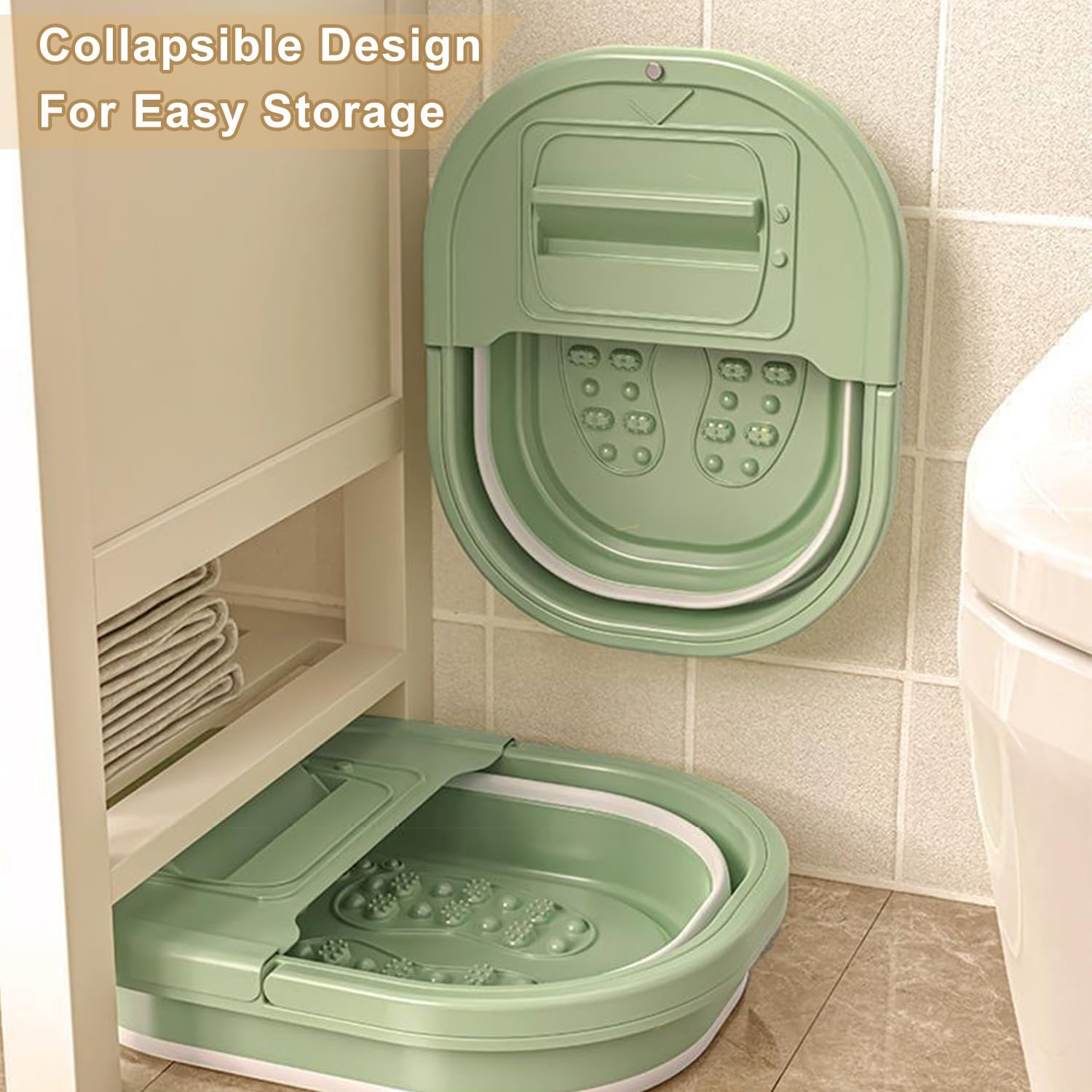 Collapsible Foot Bath Basin with Handle & Placement Slot, Foldable Plastic Foot Soaking Tub with Massage Acupoints, Folding Bucket for Pedicure Feet Spa Feet Soaking image number 5