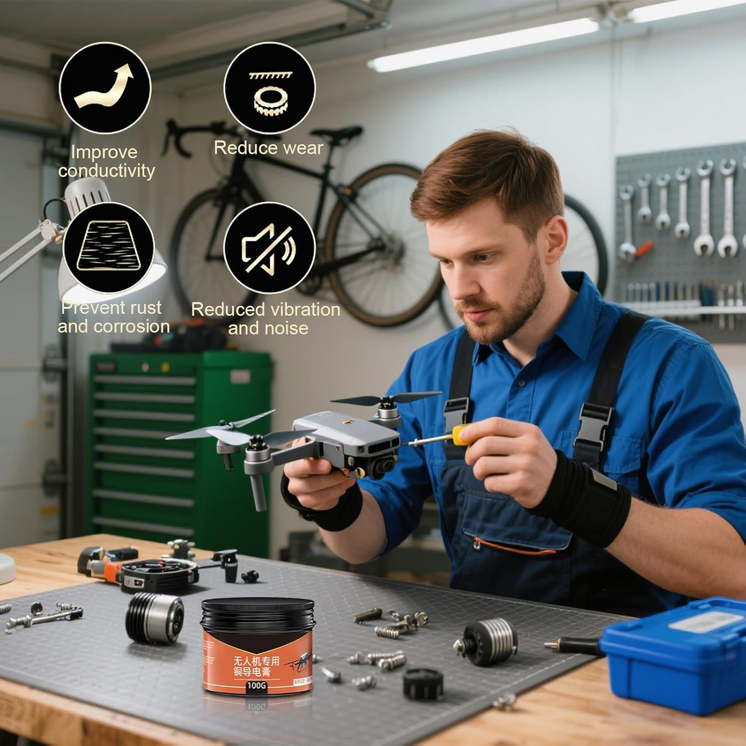 Copper Grease | 100G Brake Pad Lubricant,Noise-Reducing Conductive Lubricant for Drone Automotive Gear Marine Equipment Bearing Spark Plug Installation image number 6