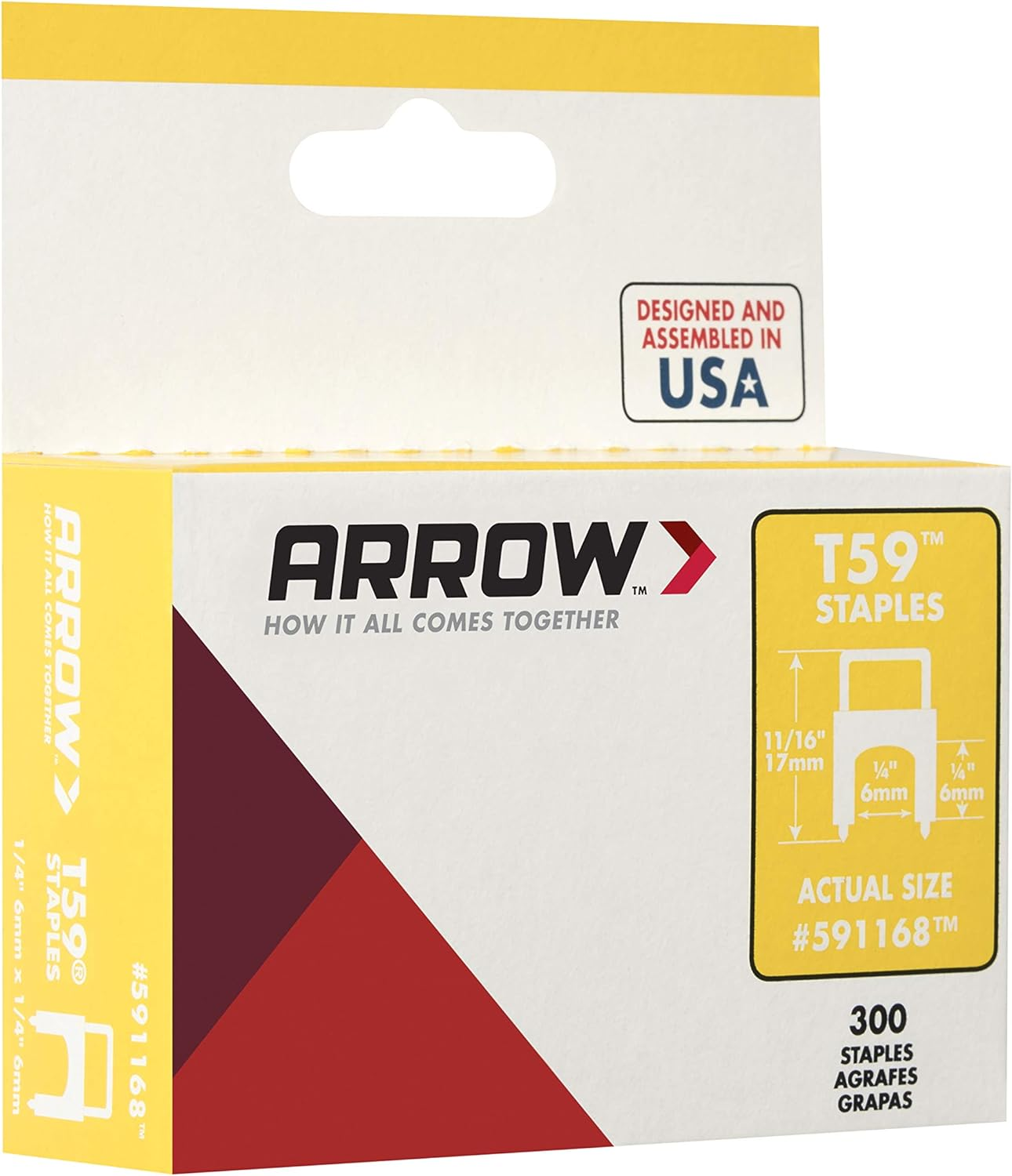 Arrow T59 Insulated Staples 300 Pack, (6 Mm) 1/4-Inch Leg Length, Clear image number 1