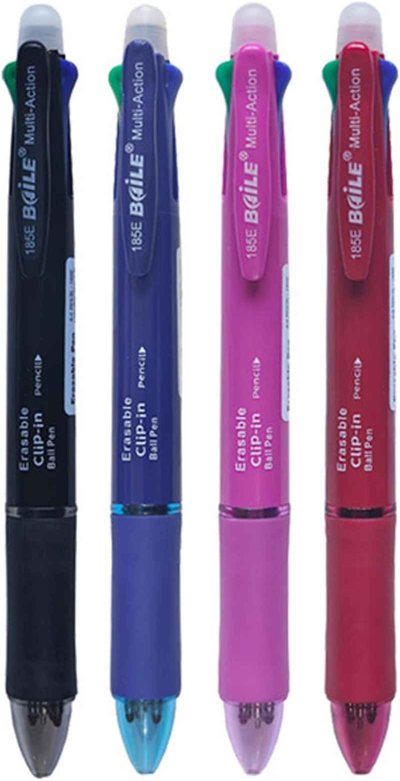 4 Colours Retractable Erasable Gel Pens Clicker, 5-In-1 Multi Coloured Pen + Pencil, Fine Point (0.7), Make Mistakes Disappear, Drawing Writing Planner and Crossword Puzzles (PN-303) image number 5