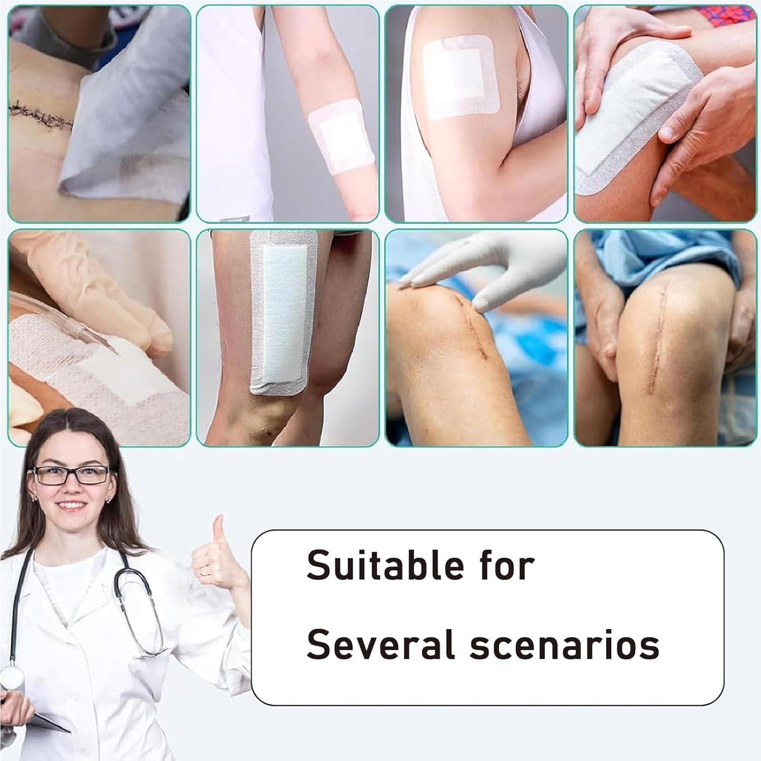 30 PCS Adhesive Wound Dressing, Non-Woven Cotton Breathable Plasters for Skin, with 6X7Cm, 10X10Cm, 10X15Cm Sizes, Ideal for Minor Cuts and Post-Surgery Care image number 4