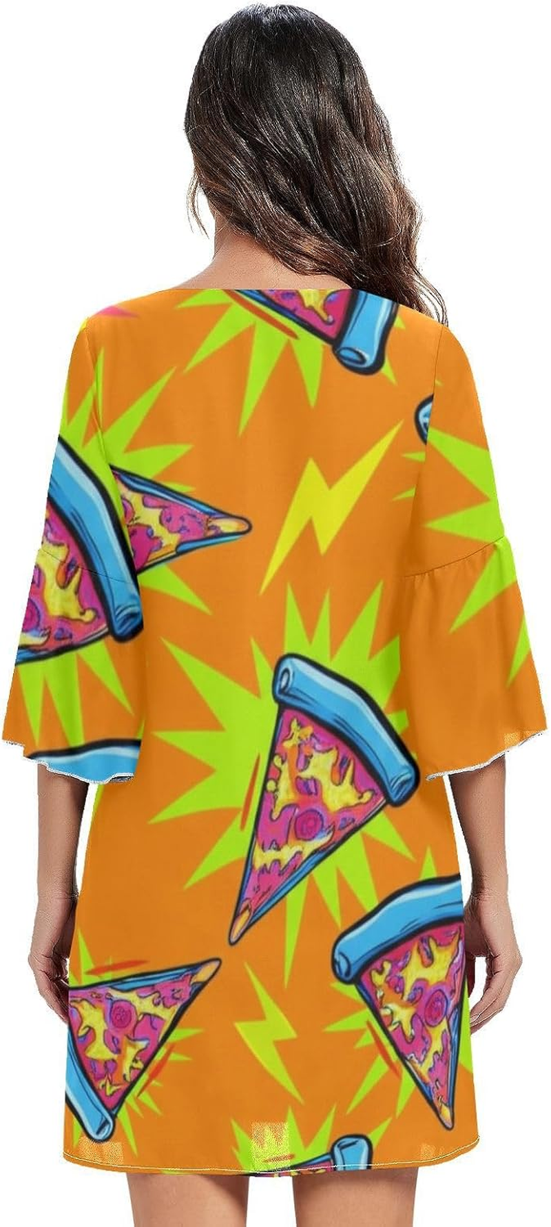 Cartoon Pizza Orange Casual Chiffon Dress Printed Line Maternity Dress S-XXL image number 4